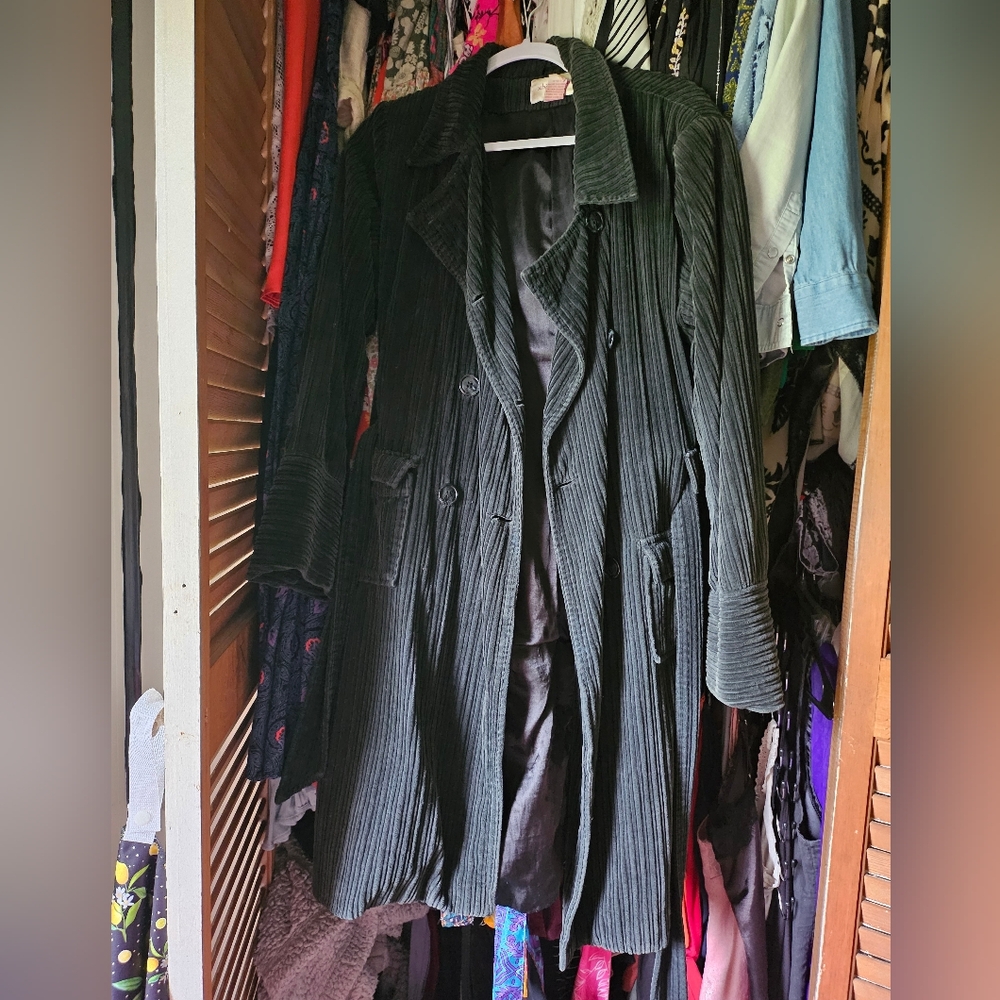 Vintage Xhilaration Corduroy Black Trenchcoat Womens XL